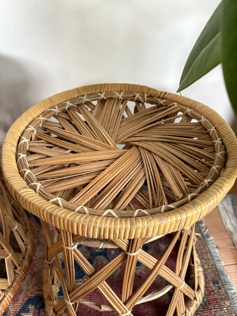 ヴィンテージ★レア！ラタン製スツールセット（大・小）