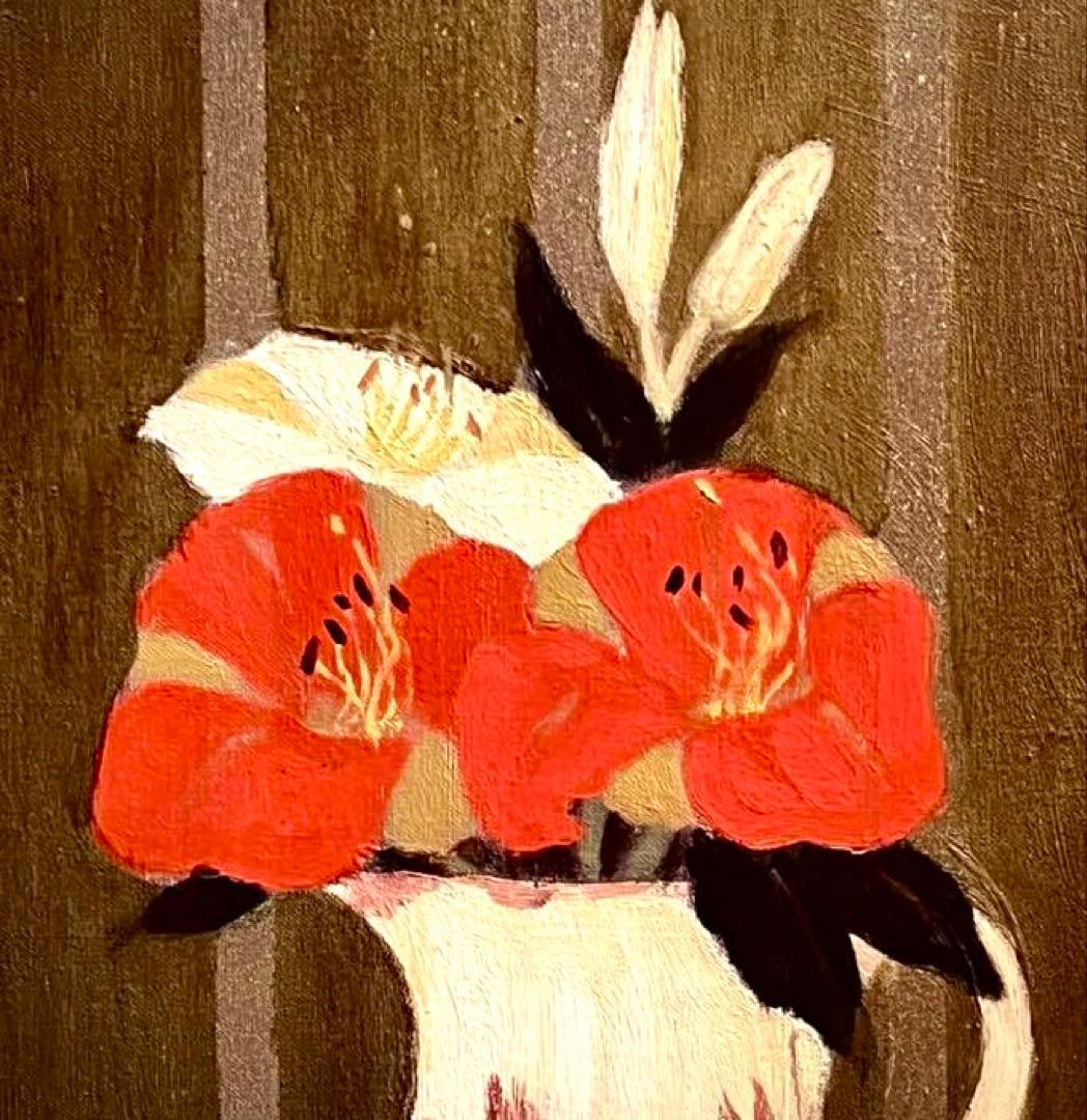 奥西賀男　真作「デー・リリー」油彩6号　上品な作品　師：小磯良平　古径高級額装