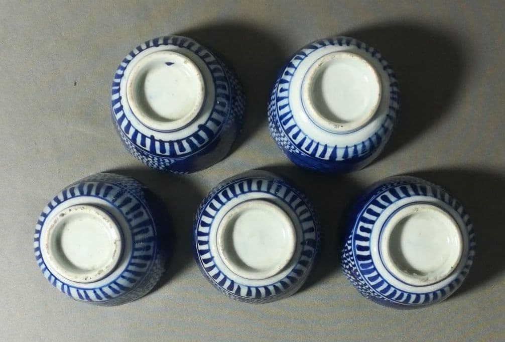 古い　そば猪口　微塵粉　みじんこ　染付　そば猪口　５客