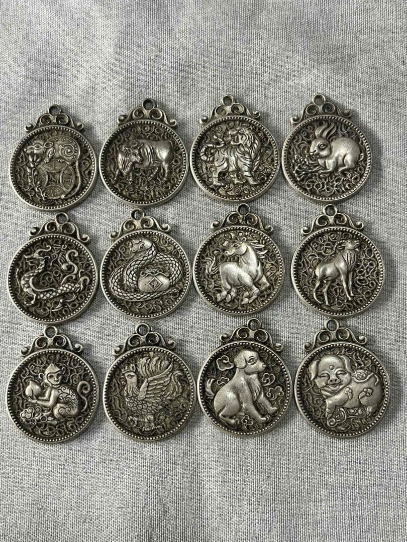 銅 細工 十二支ストラップ 12枚セット