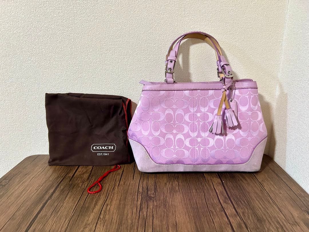 COACH コーチ　ショルダーバッグ　肩掛け　シグネチャー　ピンク　収納袋付き