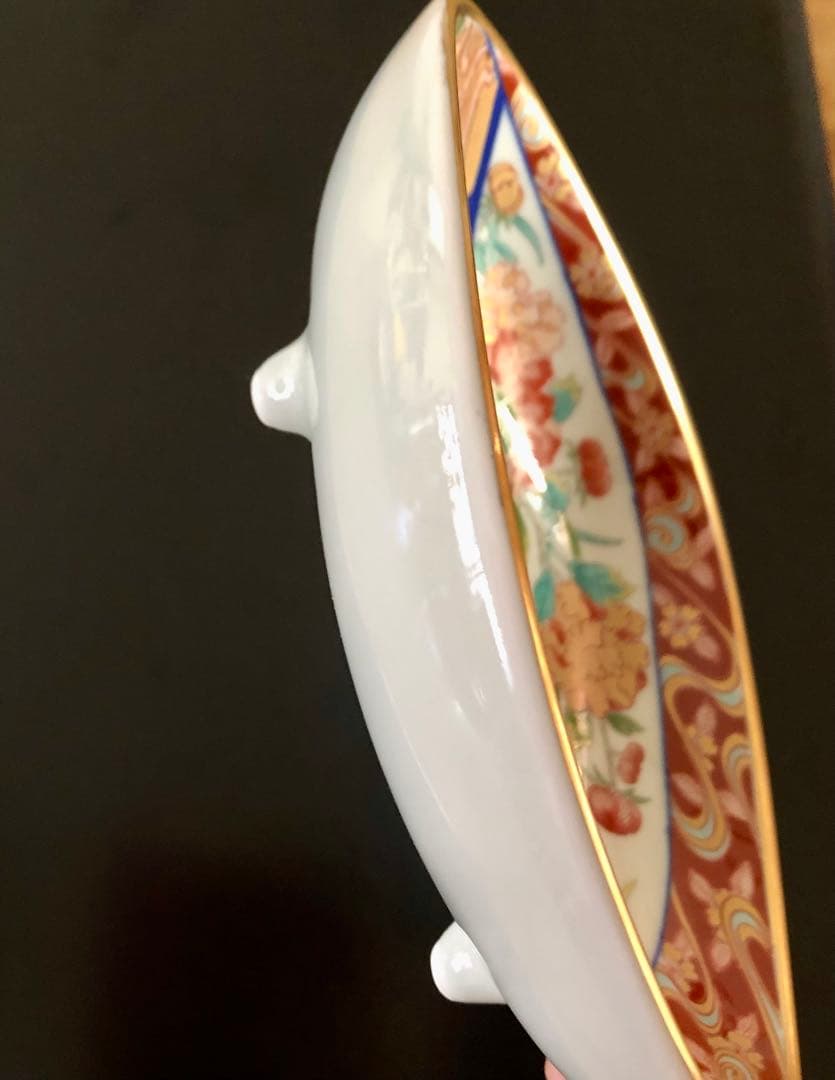 【新品・未使用】波佐見焼 林九郎窯 金彩貝型盛皿 扇割松竹梅 古伊万里 染錦