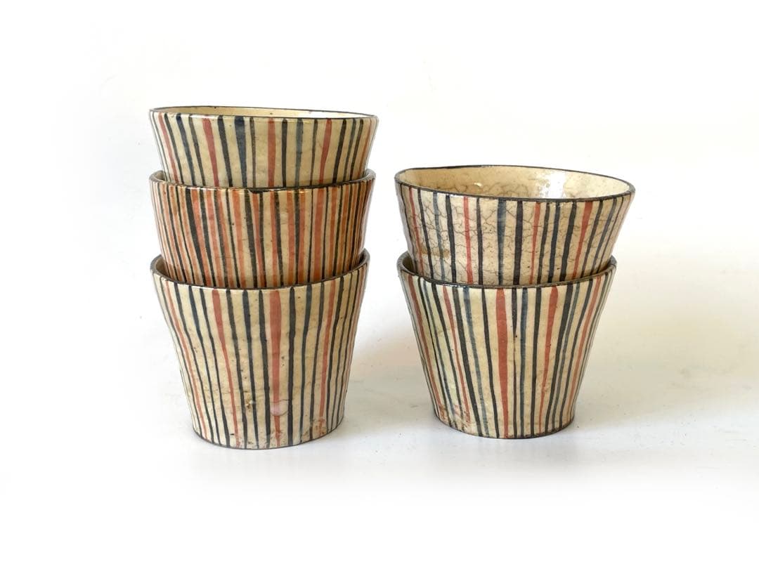 アンティーク　骨董　絵瀬戸　小ぶり　麦藁手　蕎麦猪口　カップ　5客　白州正子