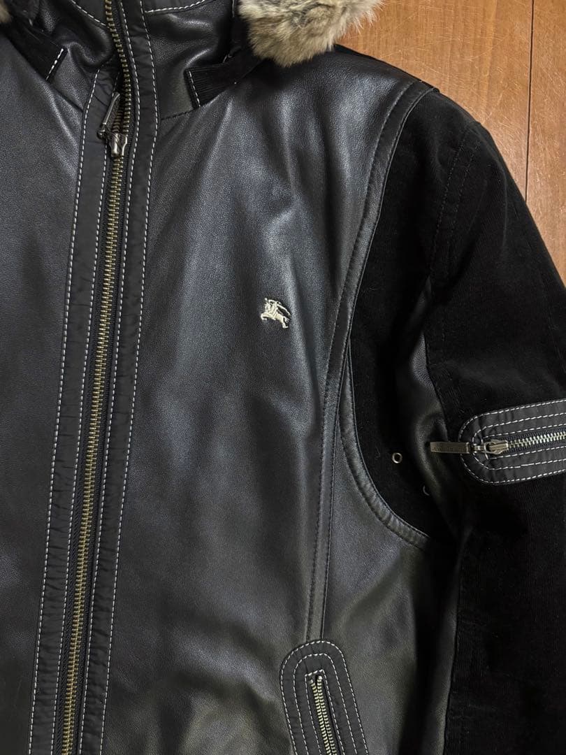 バーバリーブラックレーベル ファー付 ノバチェック レザージャケット M