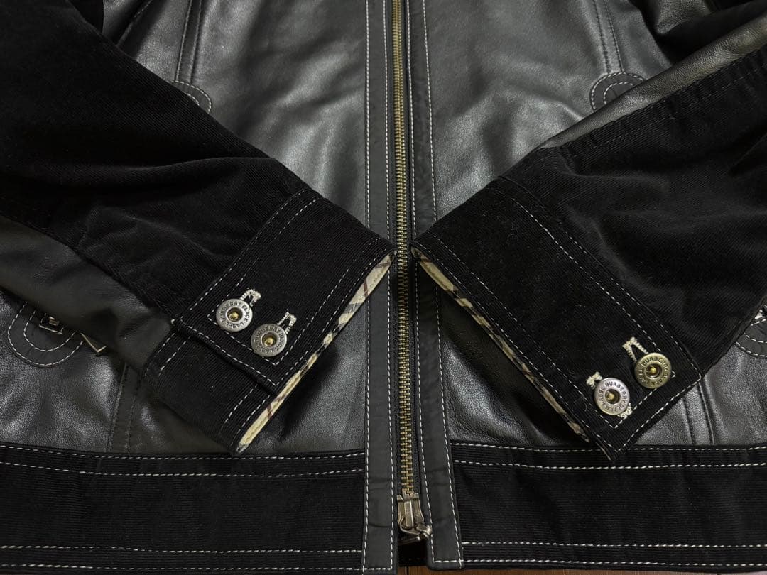 バーバリーブラックレーベル ファー付 ノバチェック レザージャケット M