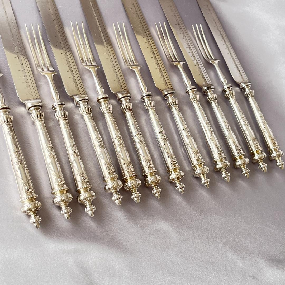 【英国】 デザート/フルーツセット ナイフ/フォーク 12本トレー