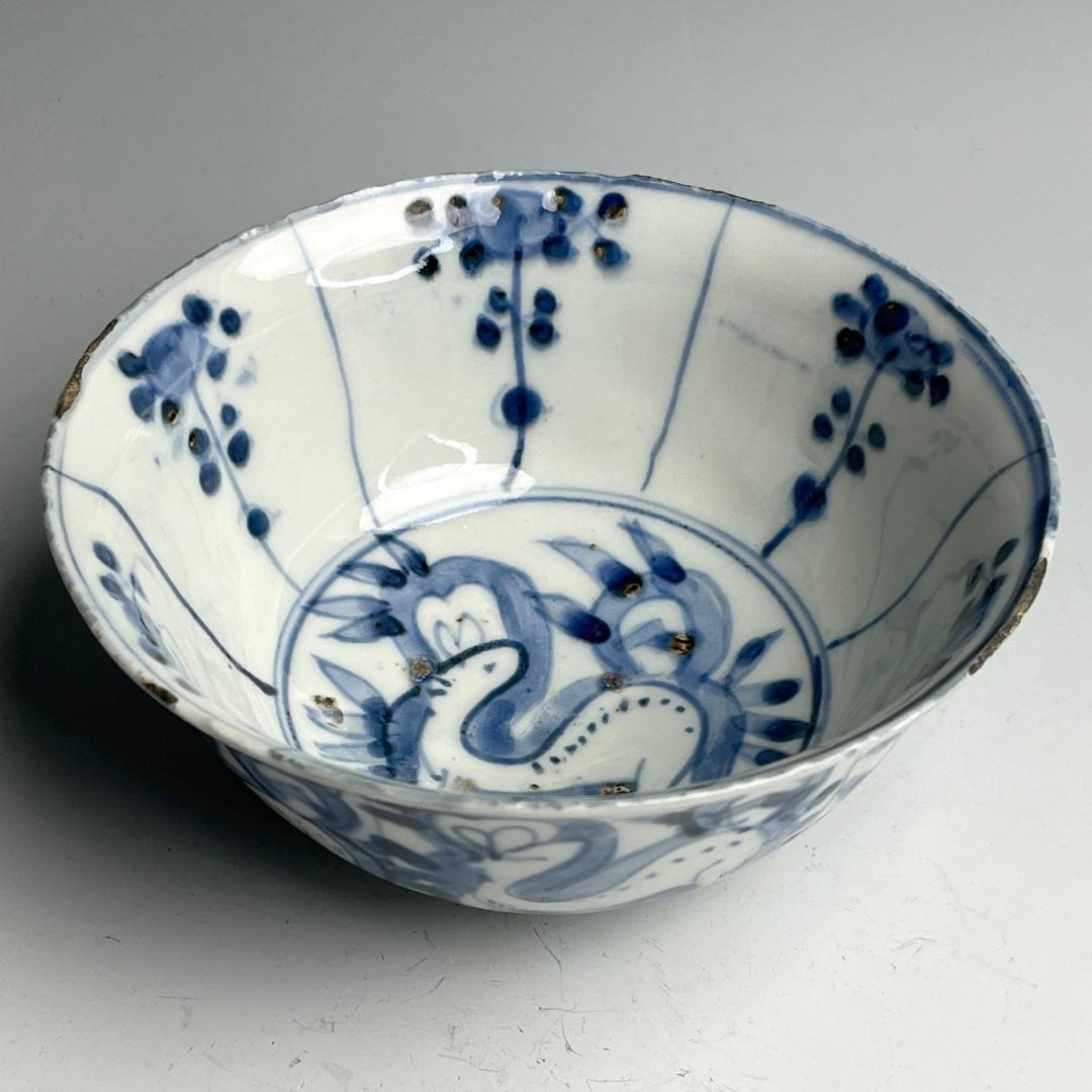 鹿紋鉢 古染付 明時代 中国美術 擺件 旧家 766+