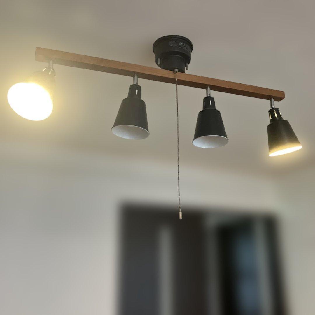 スポット 4灯 ウッドバー間接照明 食卓用 リビング用 【LED電球4付き】