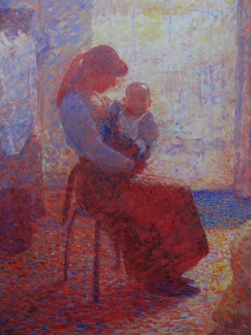 熊谷有展、母と子、希少画集画、新品高級額・額装付、状態良好