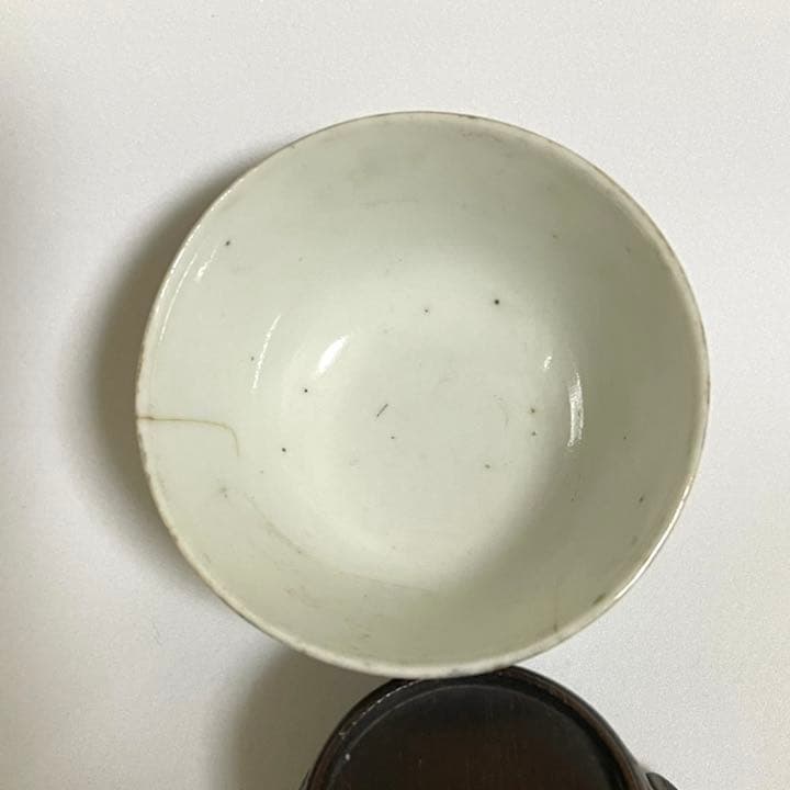 古陶磁器　杯　盃　手描き　中国　China 台付　植物　花　印　アンティーク　台