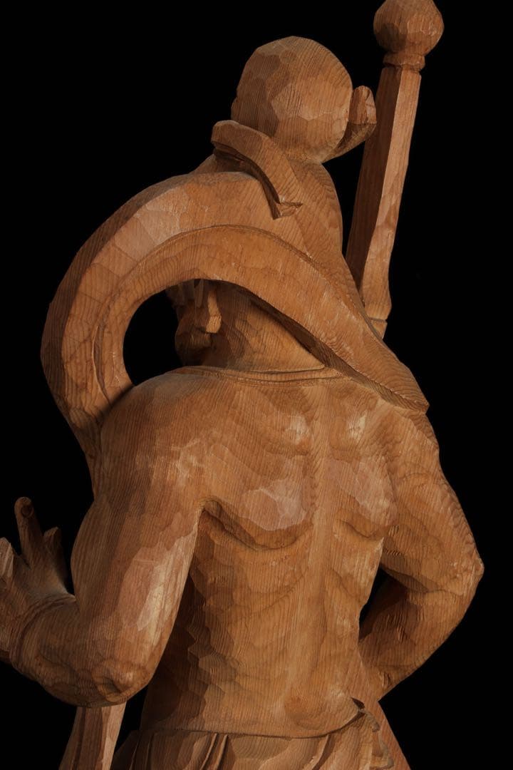 大型 木彫 仁王像 吽形 金剛力士像 62cm 仏像 一刀彫 仏教美術 古美術品