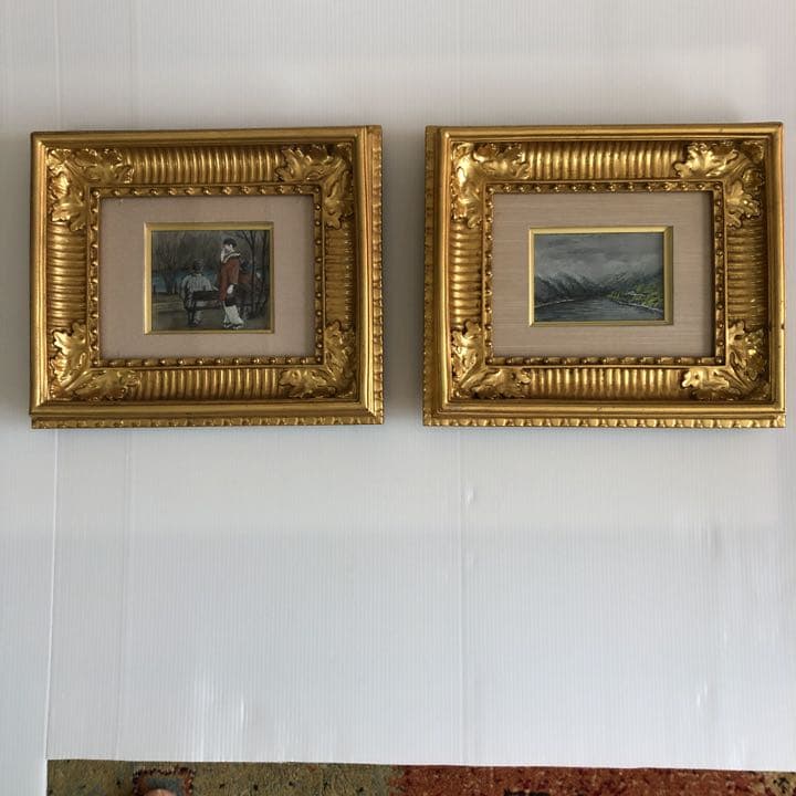 値下げしました‼️和装の女性、湖畔の情景の小品2点　￼