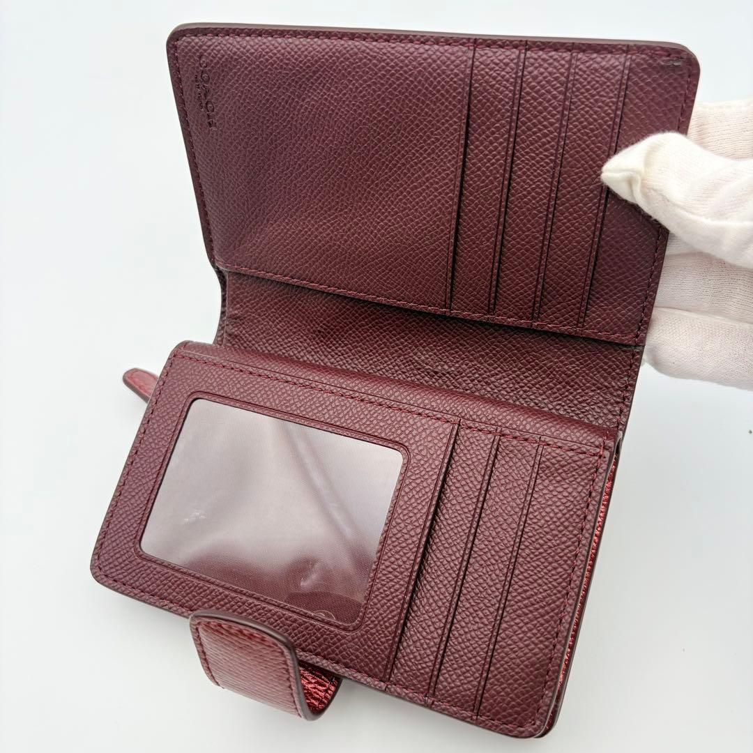 【超美品】COACH ミディアム コーナー ジップ ウォレット ワインレッド