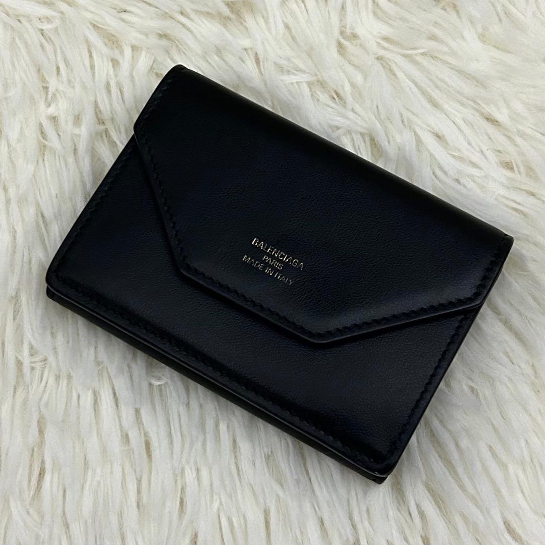 【美品】BALENCIAGA ENVELOPE 三つ折り財布 ブラック×グレー