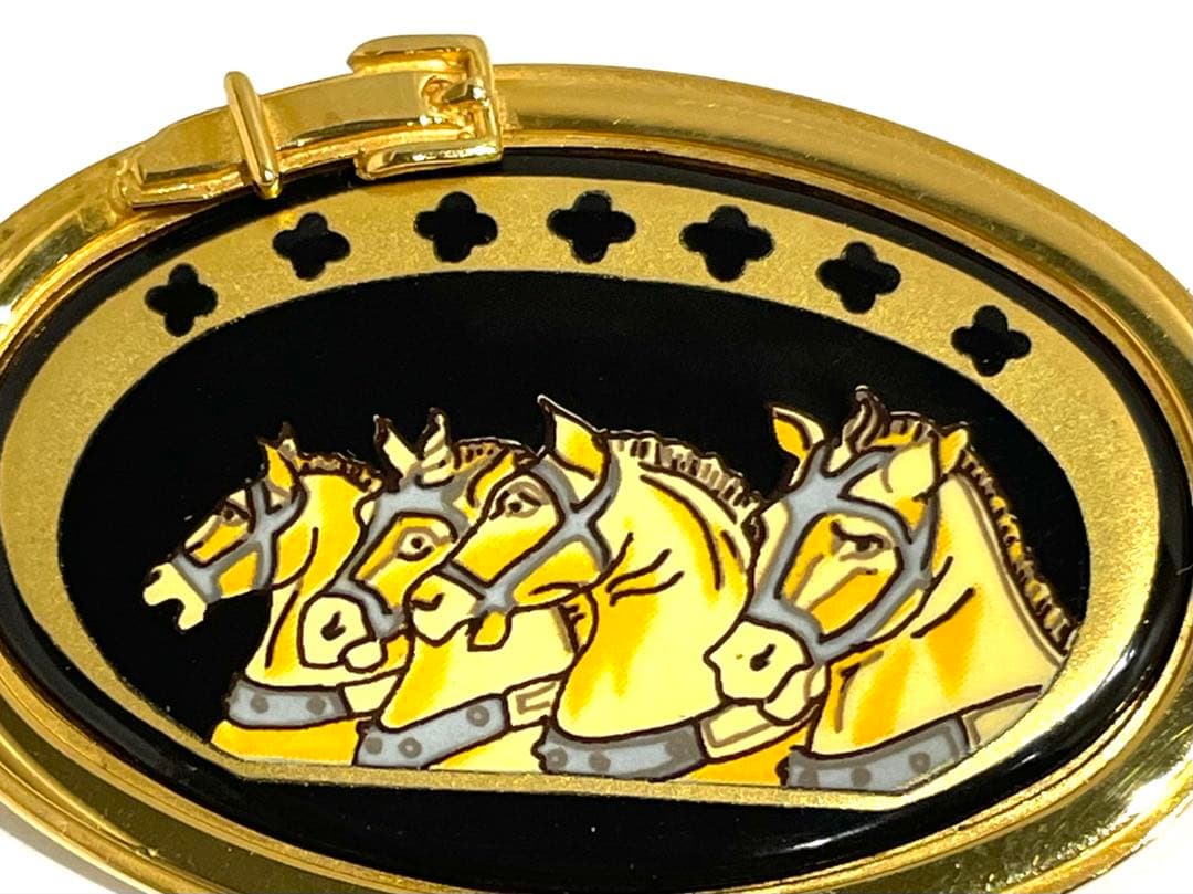 △HERMES エマイユ ピンブローチ 七宝焼き ゴールドカラー ブローチ