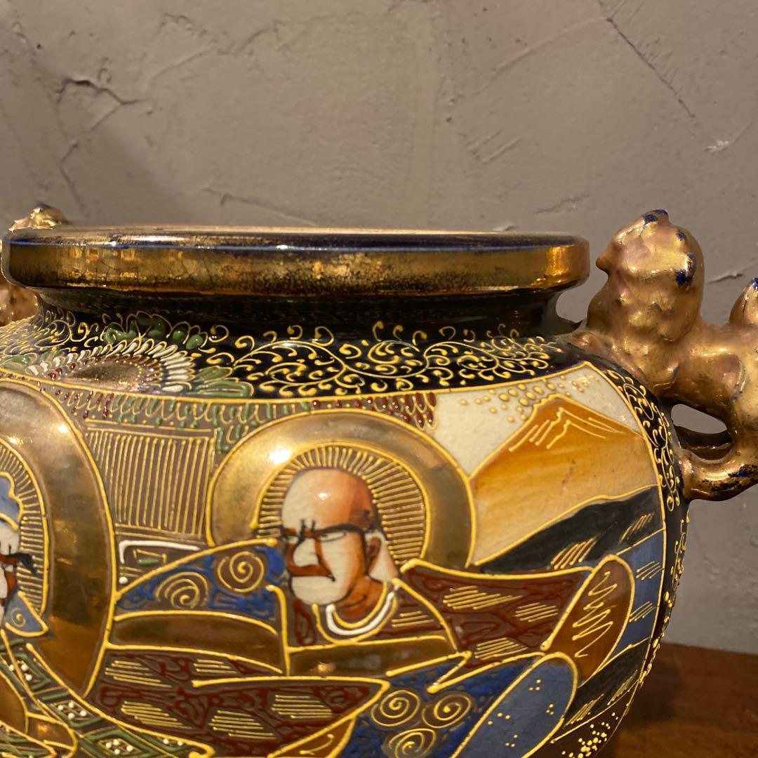 京薩摩 香炉 金襴手 古美術 骨董品 コレクション 置物 狛犬