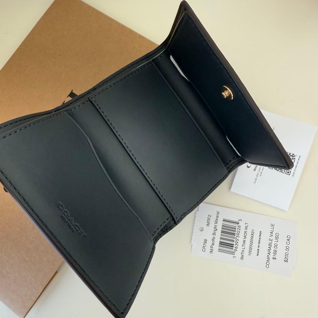 COACH コーチ　折り財布　ブルー　青色　三つ折り財布　ミニウォレット