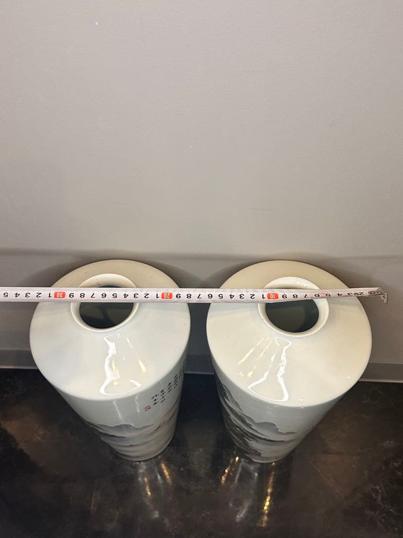 最終価格　中国 大きめ花瓶一対 山水人物図 詩文あり 養和堂製　コレクション