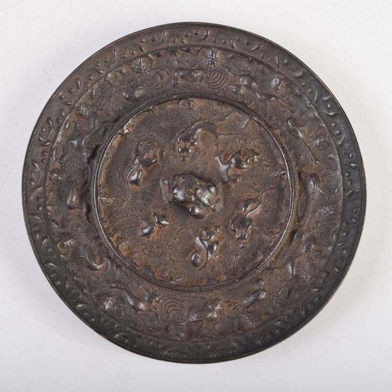 中国　古銅　銅鏡　古鏡　紙鎮　文鎮　2点　C　9214