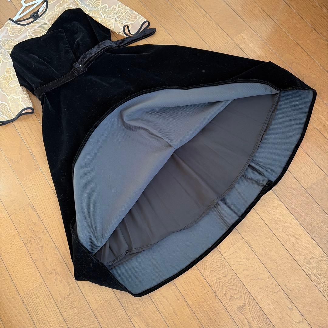 Leja オケージョンドレス　ベロア　ウエストベルト付 花柄レース　キラキラ刺繍