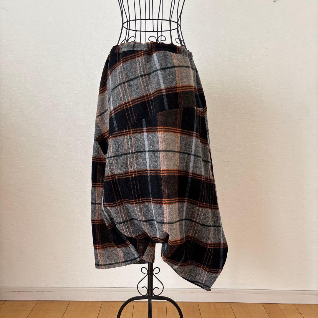 Y's ワイズ 変形 サルエルパンツ ウール チェック アシンメトリー 日本製