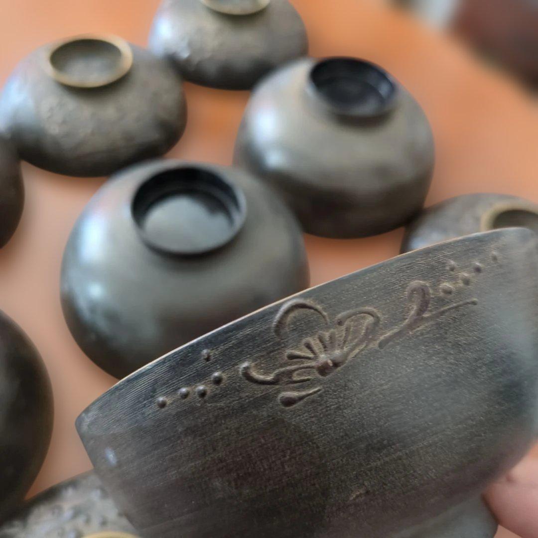 今ちゃん　骨董　お椀　会津塗　鉄錆塗り螺鈿　10つ