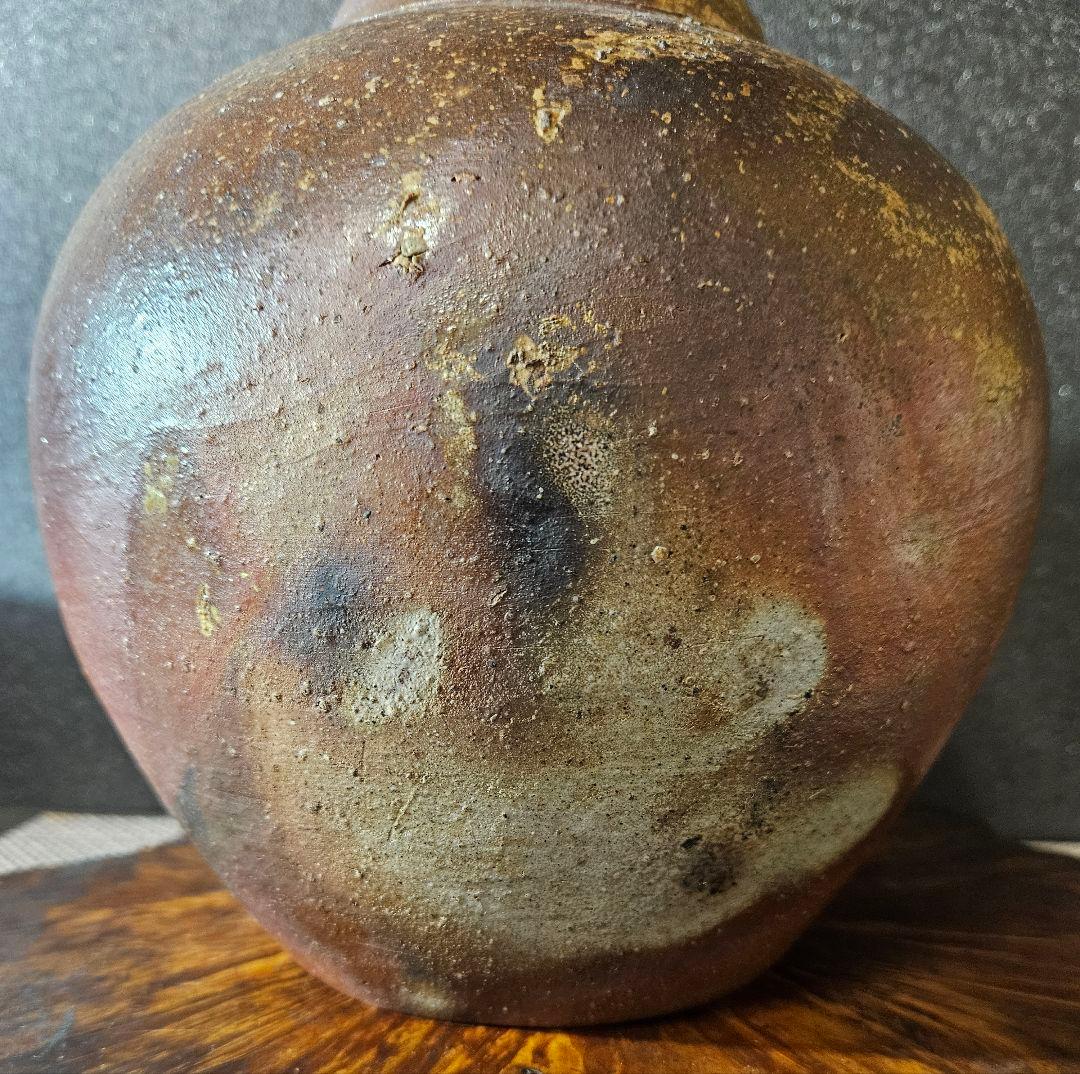 岡山県備前焼陶友会理事長　名工　木村宏造 作　備前焼　壺　花入れ　共箱　茶道具