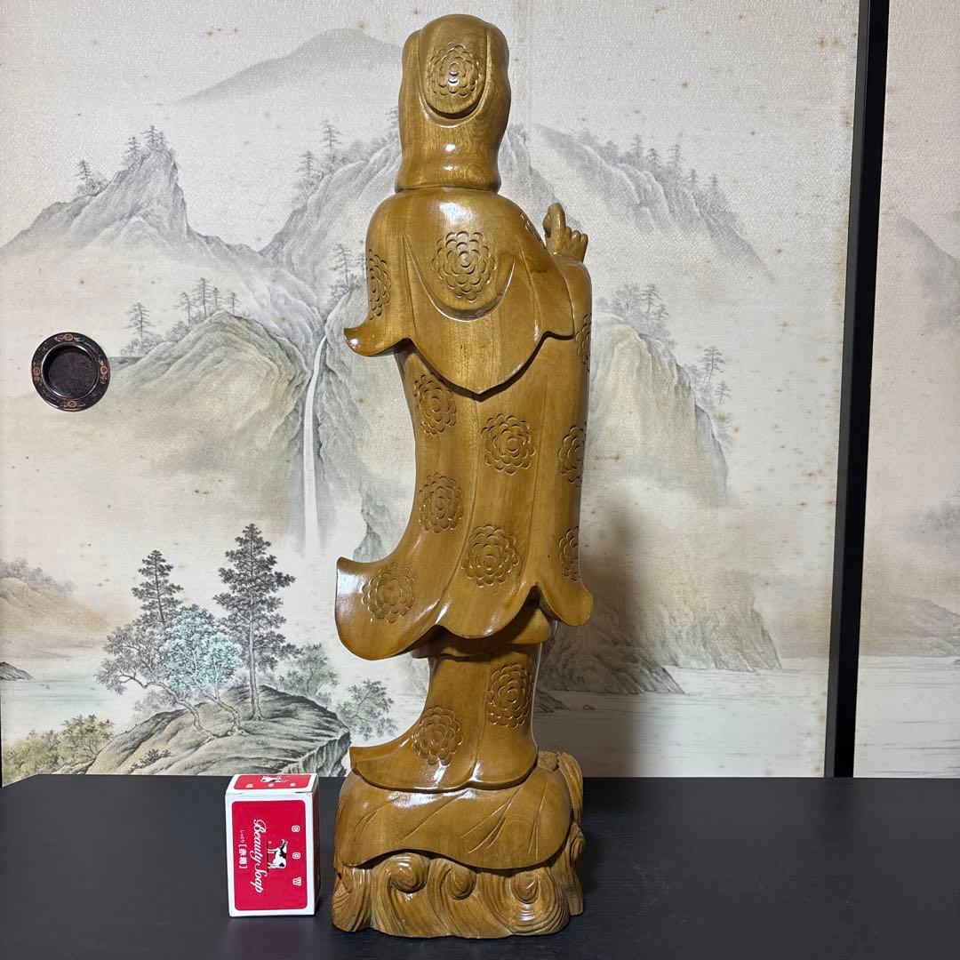 大型 観音菩薩 木彫　仏像 彫刻　開運　風水　置物　縁起物　インテリア　如意持ち