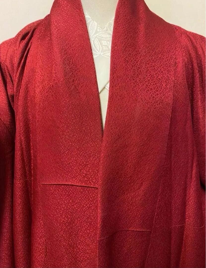 振袖フルセット　地紋　成人式　色無地振袖　赤　　黒　正絹　振袖6点セット