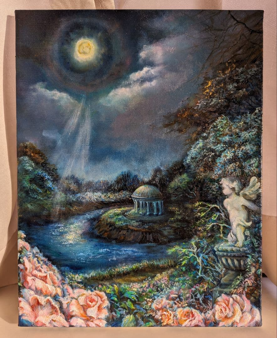 風景画　painterTMK　天使　バラ　画家本人出品　ロココ絵画　ロココ風景画