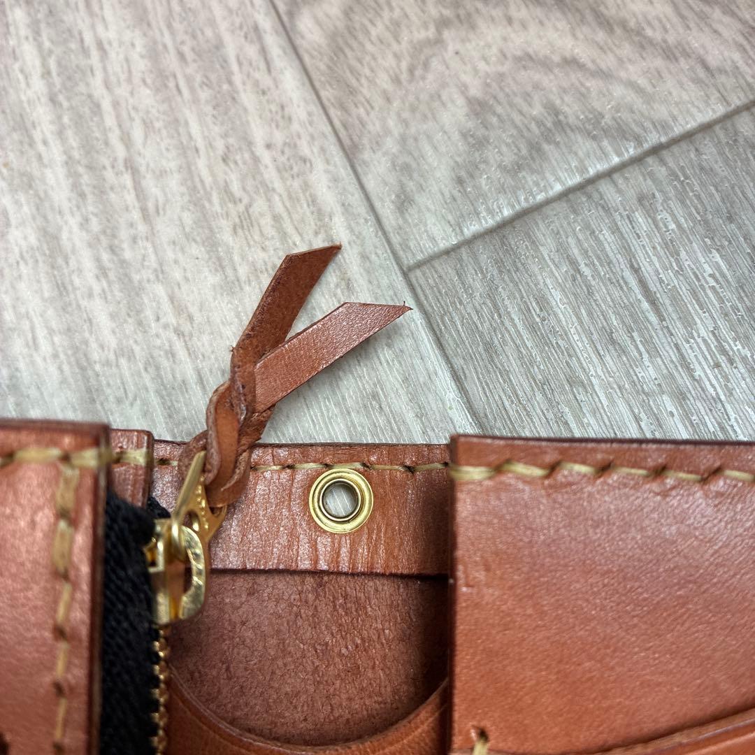 【週末セール】【茶芯】ブラック×ブラウン　ミドルトラッカーウォレット　真鍮