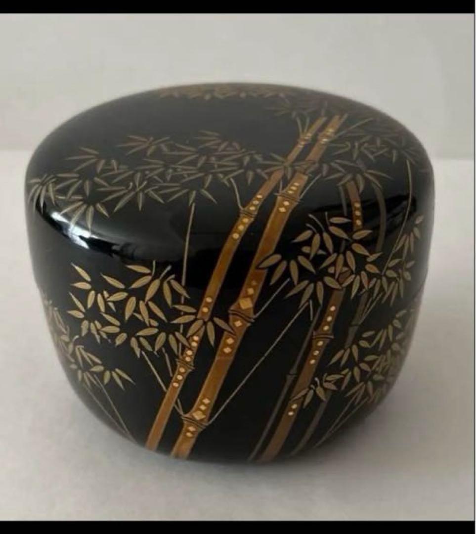 輪島塗一后一兆 (人間国宝)作棗　竹蒔絵 茶道具共箱/絹布・木箱あり