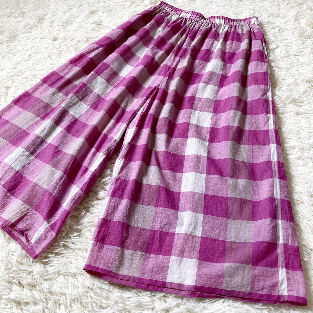 メゾンドソイル　コットン100％　ブロックチェック　ワイドパンツ　ピンク　1