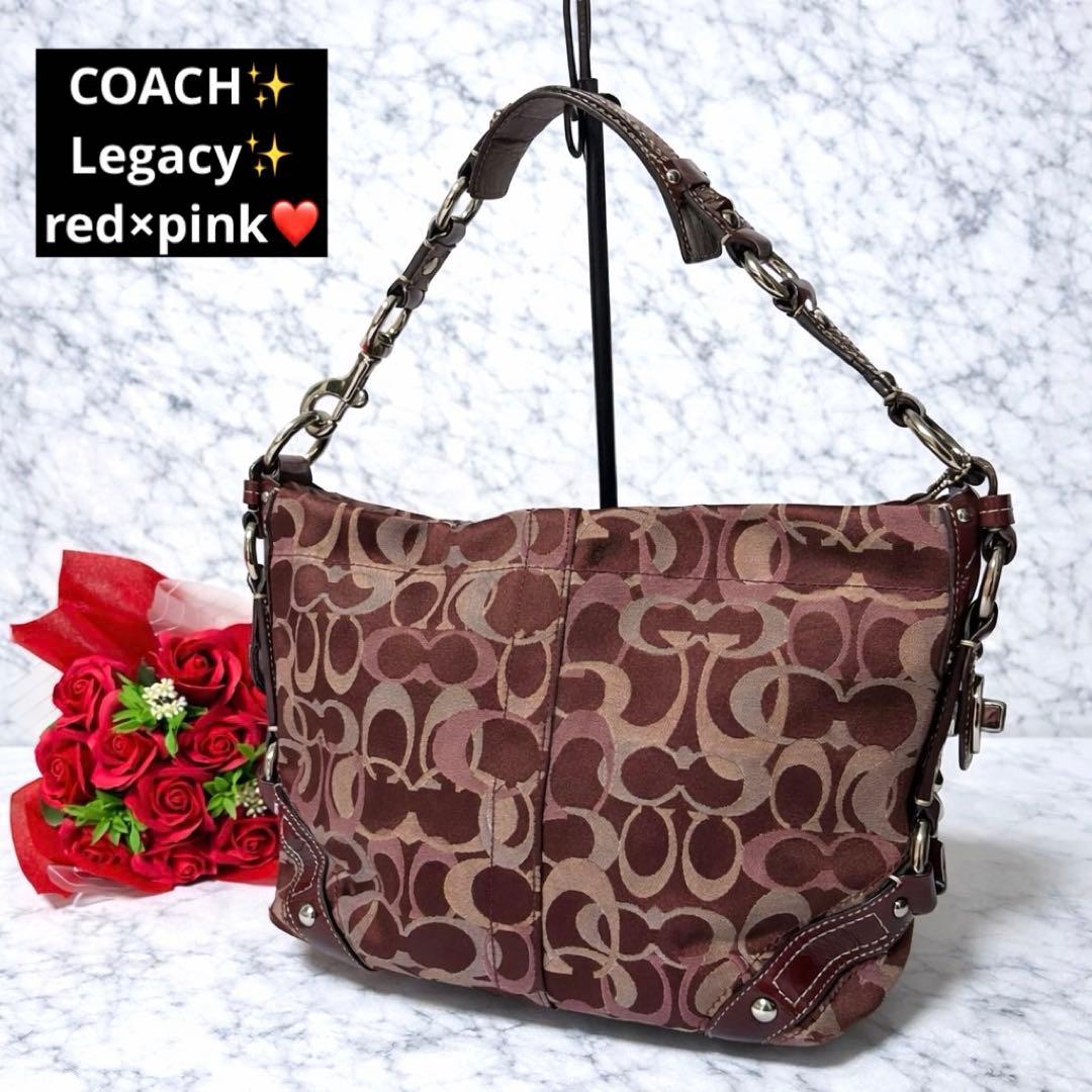 COACH curly 13980 red×pink signature BAG