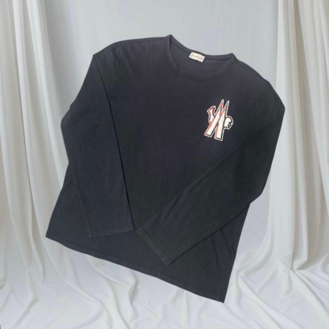 モンクレール　ブラック刺繍ロゴTシャツ　XL