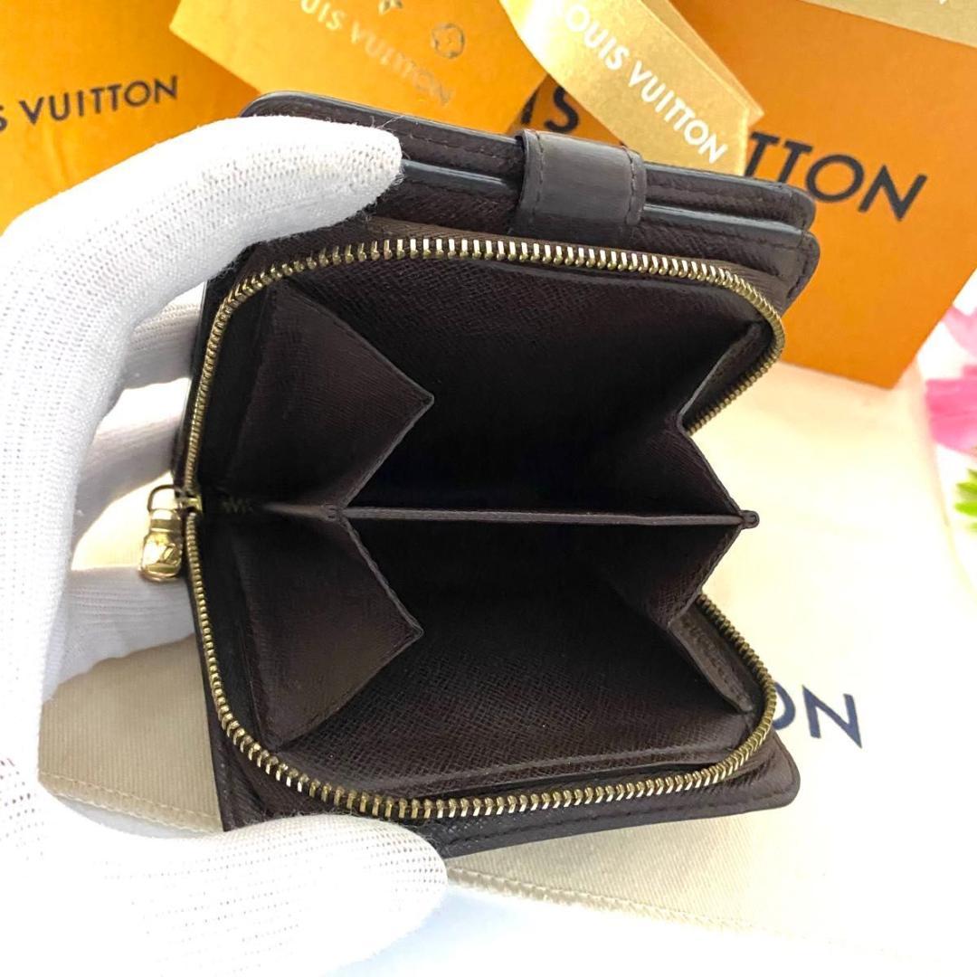 ルイ ヴィトン◎ダミエ コンパクトジップ エベヌ 二つ折り ラウンドファスナー