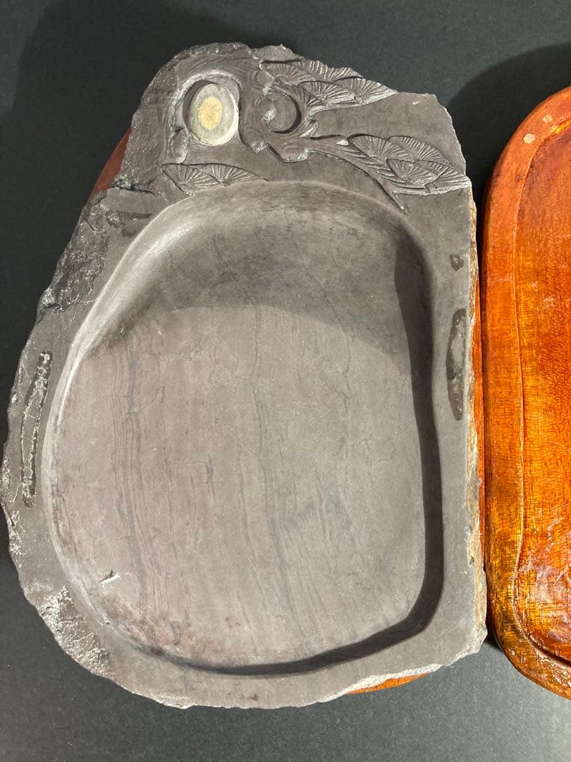 硯　端渓硯 端渓　書道　有眼　木箱　文鎮　高級手漉和紙　伊予　オマケ付き