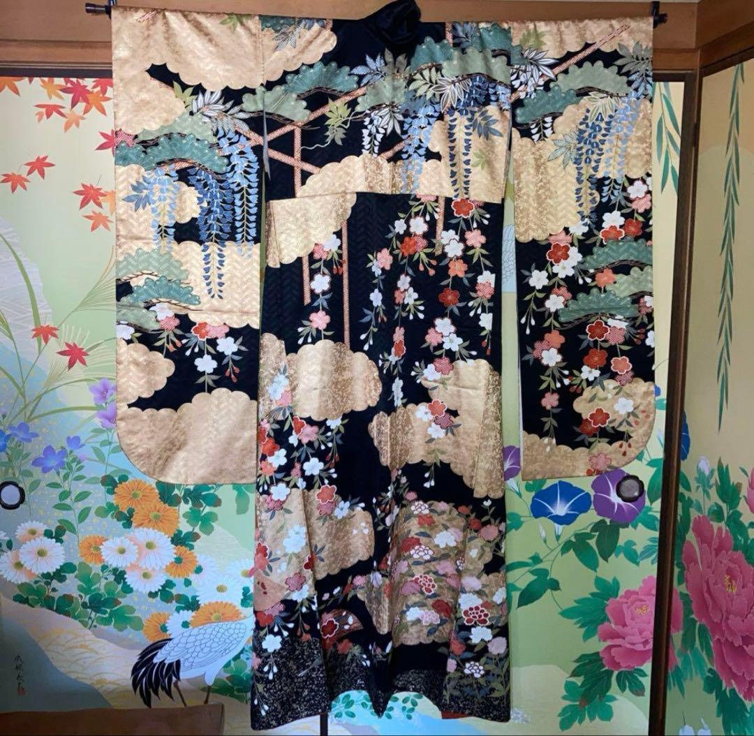 【超豪華振袖 正絹】吾妻徳穂 落款 金糸金彩桜 藤稔松