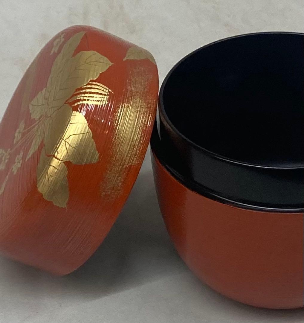 B532b「春の野蒔絵 朱刷目 中棗」熊谷秀穂作　共箱　薄茶器　茶道具