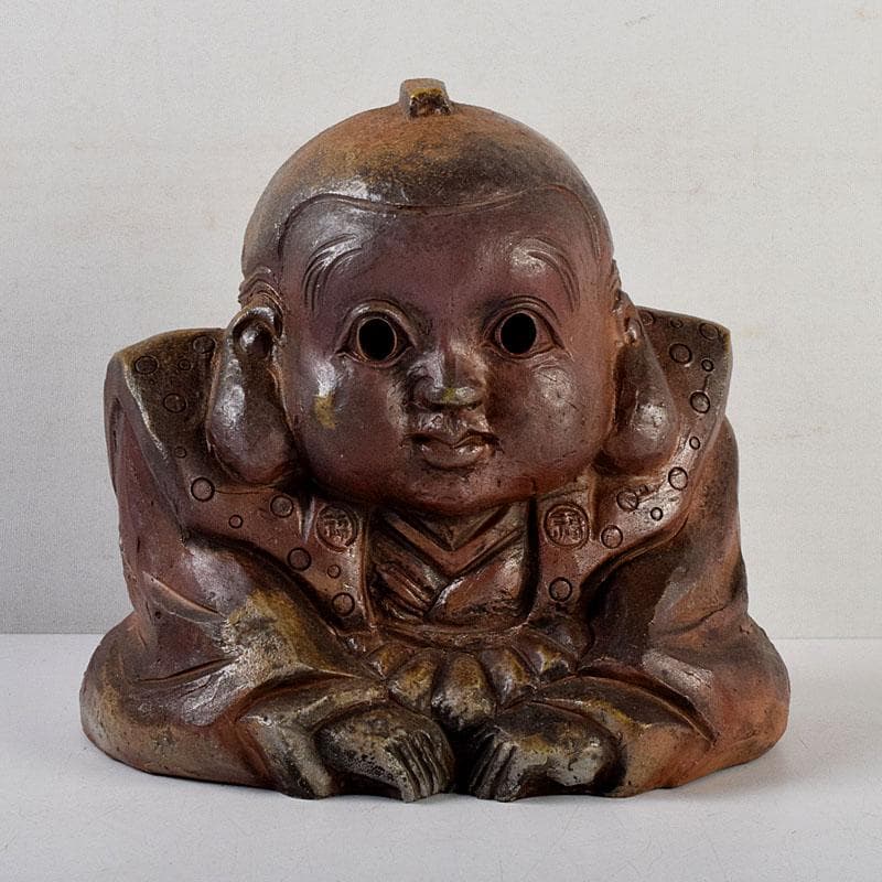 備前焼　福助　置物　縁起物　高さ約16.5㎝　在銘　V　9094