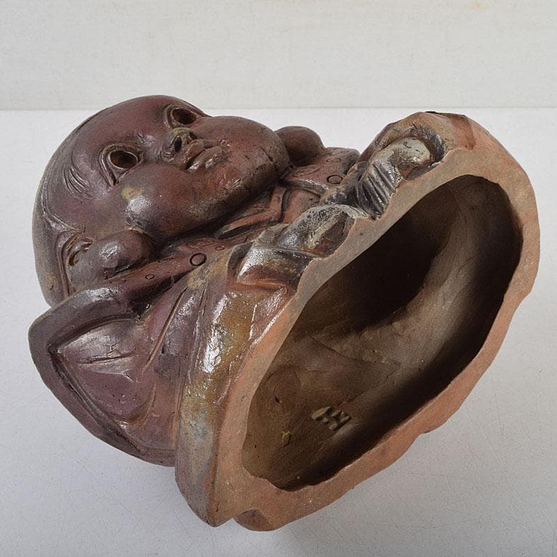 備前焼　福助　置物　縁起物　高さ約16.5㎝　在銘　V　9094