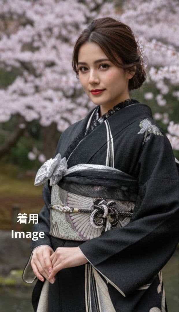 439黒白金通し　大胆華やか!!　乱菊　正絹振袖6点フルセット成人式卒業式謝恩会