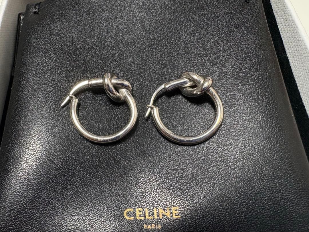 CELINE ノット スモールフープピアス　シルバー
