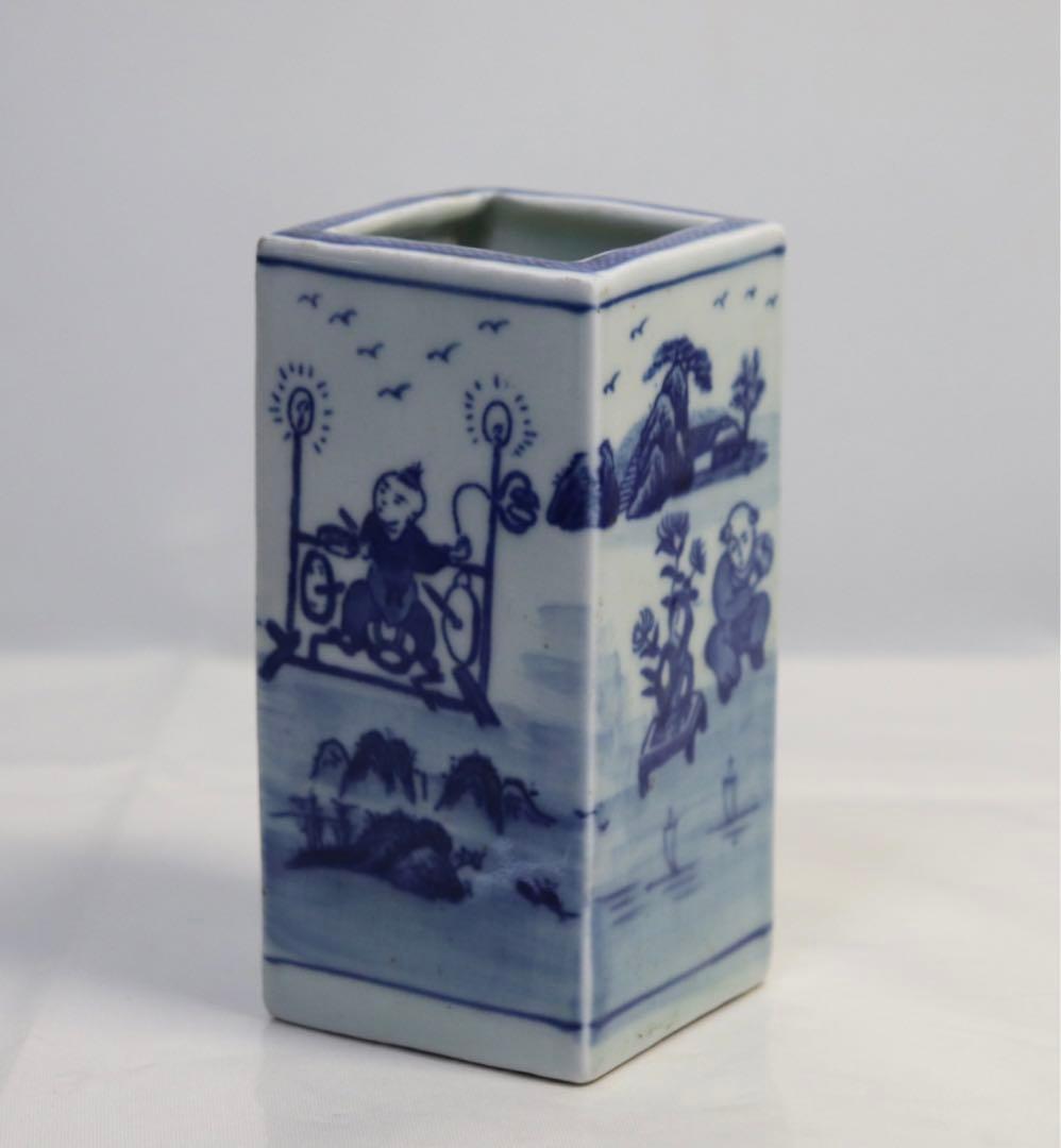 中国　光緒年製　唐子紋染付筆筒　送料込み1219