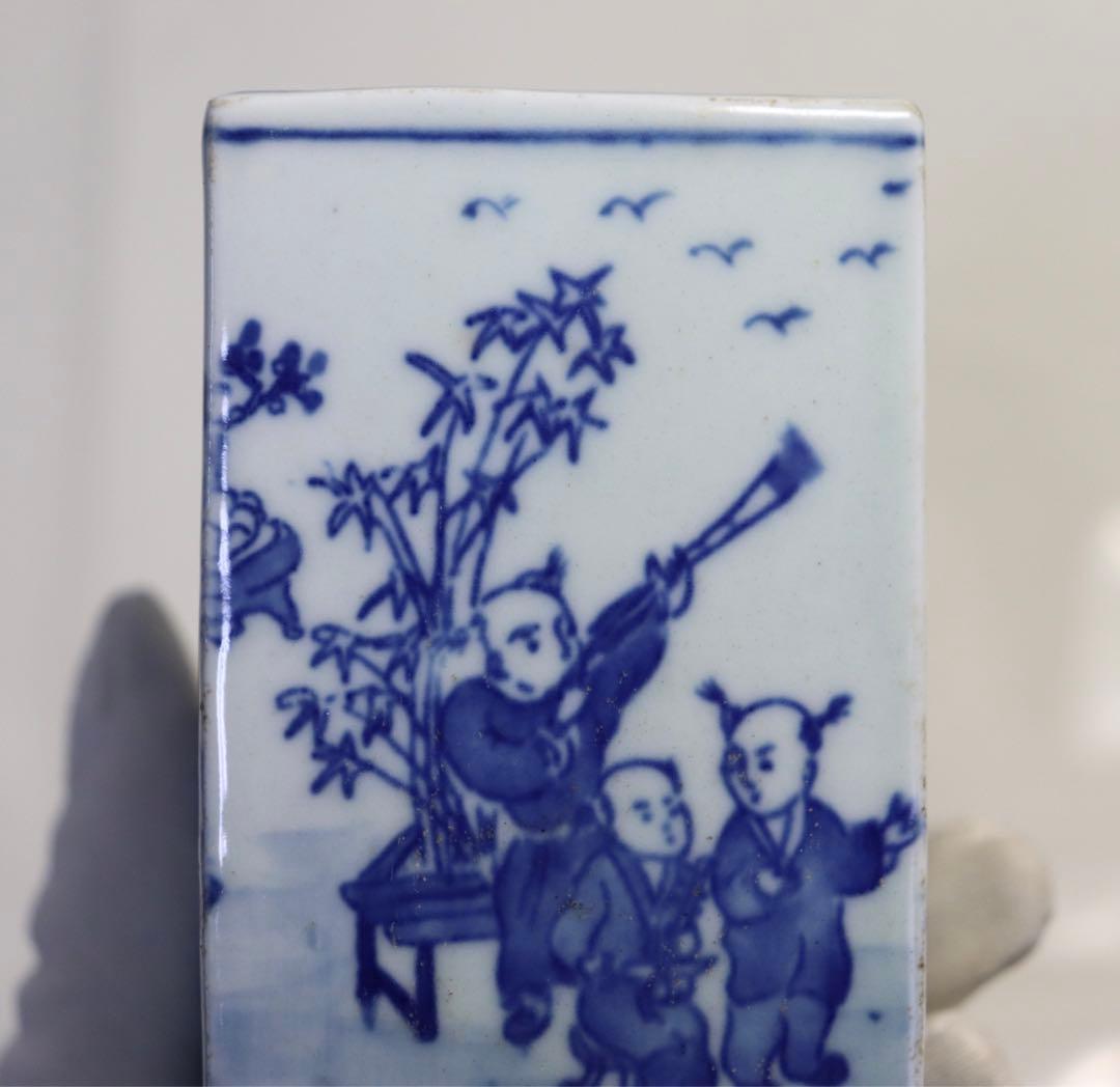 中国　光緒年製　唐子紋染付筆筒　送料込み1219