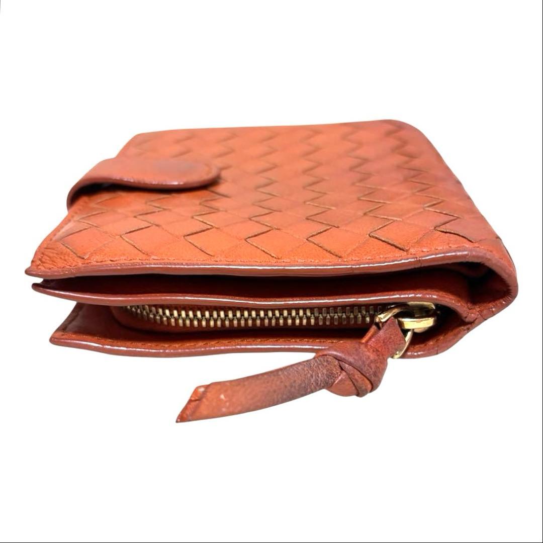 人気　ボッテガヴェネタ　折り財布　オレンジ　イントレチャート　ラウンドファスナー