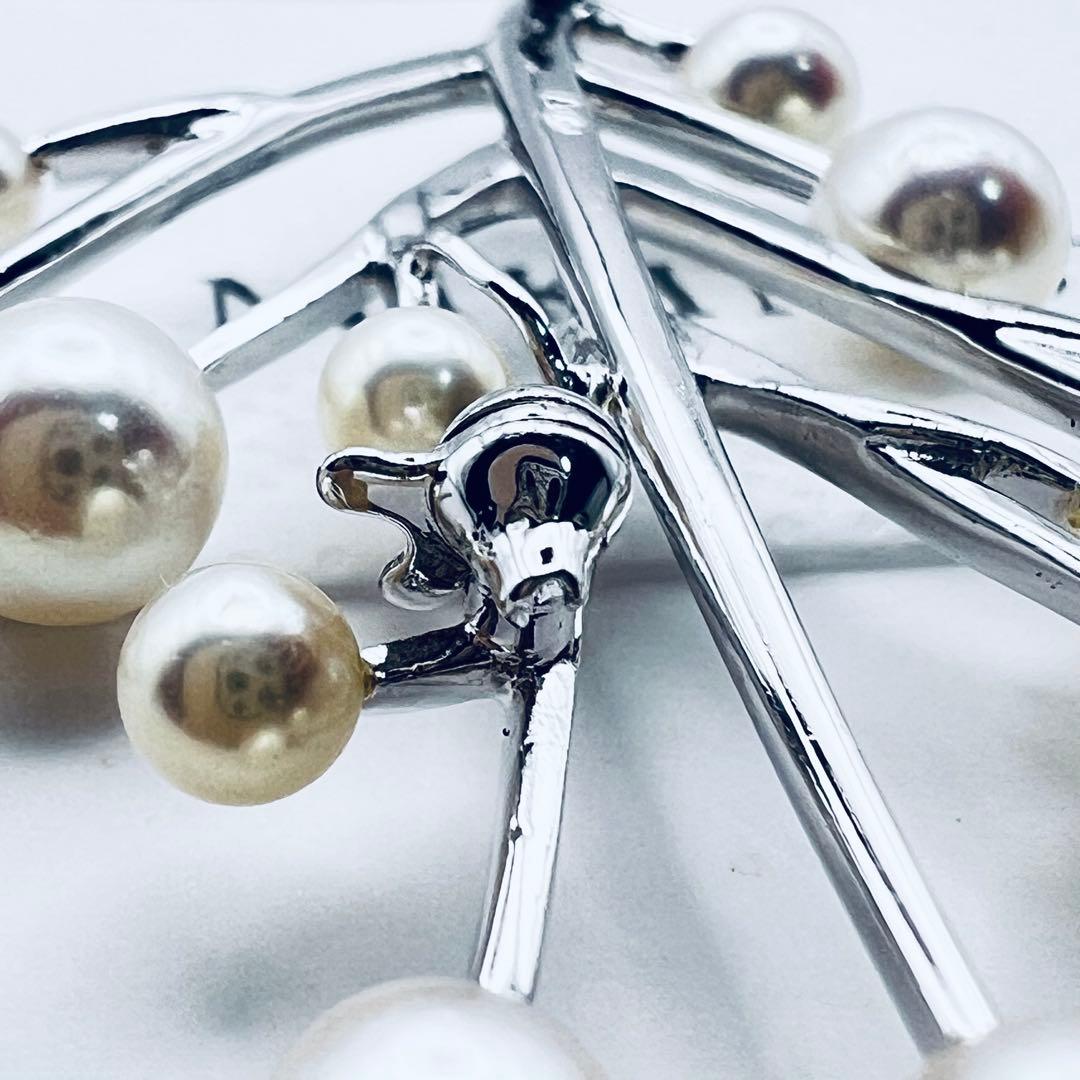 【ミキモトにてクリーニング済】アコヤ　パール　真珠　シルバー　ピンブローチ