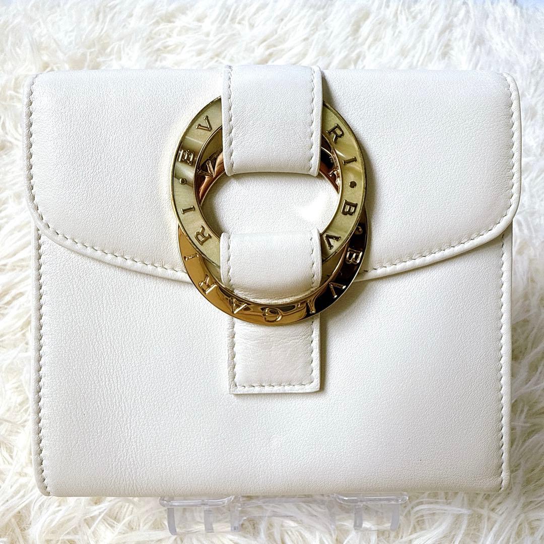 ブルガリ チャンドラ レザー 三つ折り 財布 ウォレット 小銭入れ 札入れ 白