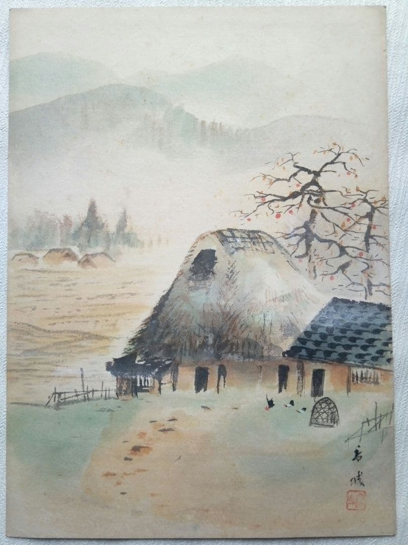 名古屋の画家浅見香城の風景画紙本日本画(まくり）全8枚売り、本物