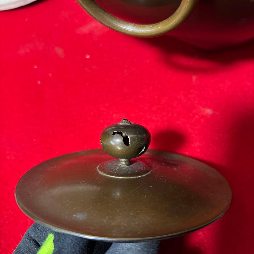 茶道具 釜 茶釜 唐銅 鬼面風炉 丸釜　底瓦あり箱付き
